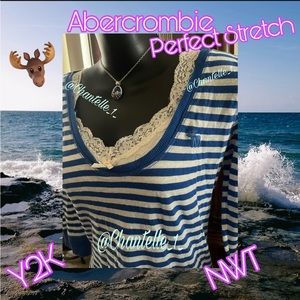 Y2k NWT Gorgeous Abercrombie Perfect Stretch scoopnecklinetop 3/4sleeves striped